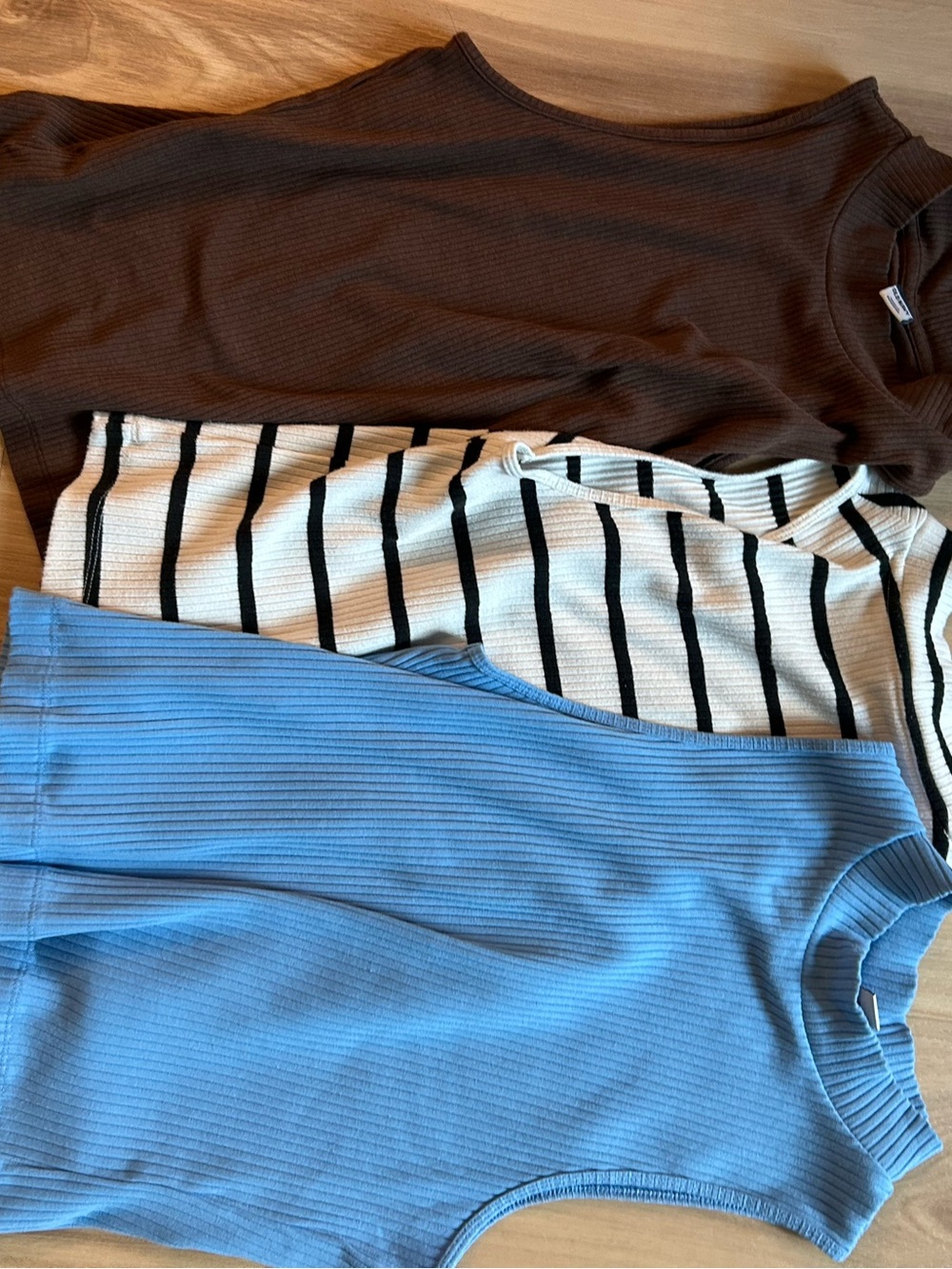 Set of 3 Old Navy Tank Tops Bundle - Blue, Brown, White/Black Stripes, Mockneck